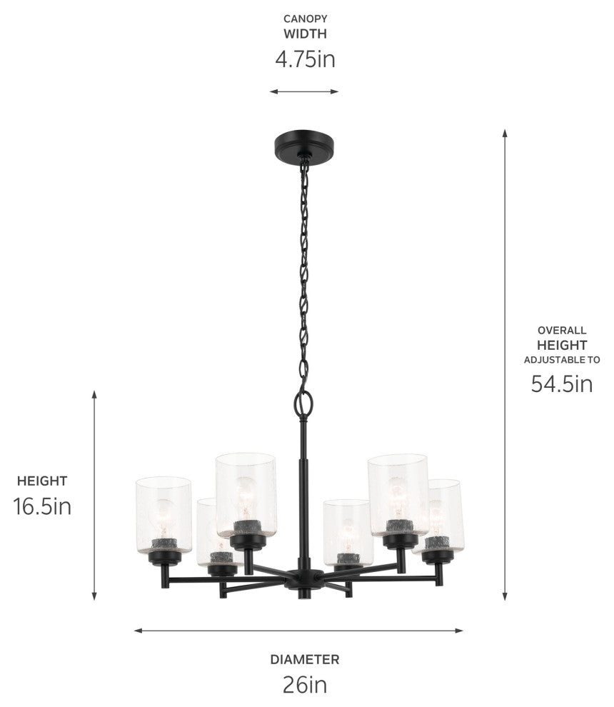 Winslow 26" 6 Light Chandelier With Clear Seeded Glass, Black