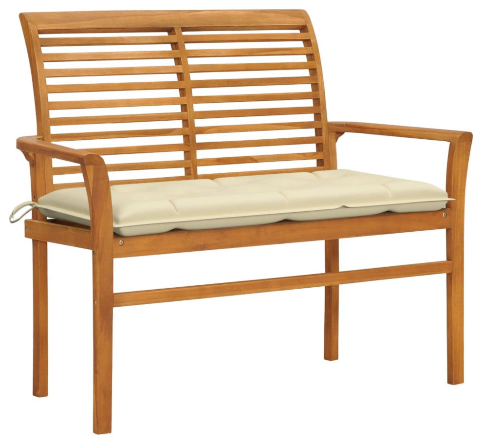 Vidaxl Garden Bench With Cream White Cushion 44.1" Solid Teak Wood