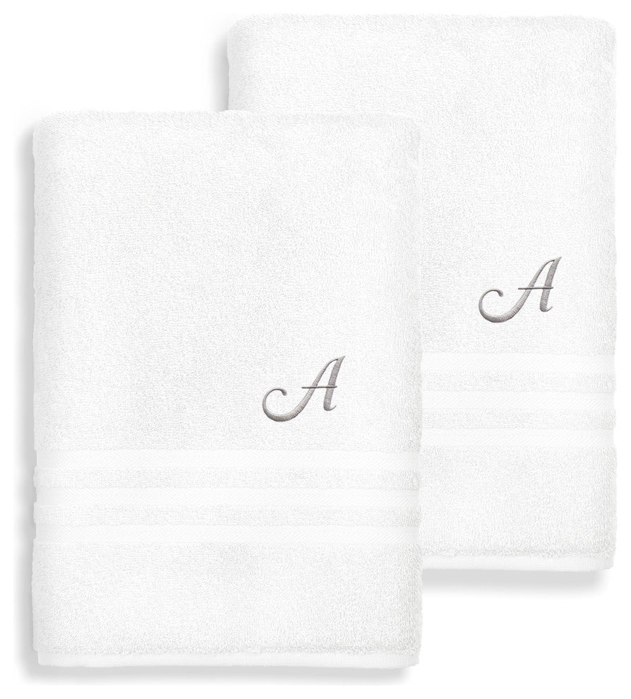 Denzi Bath Sheets With Monogrammed Letter, Set of 2, A
