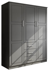 100% Solid Wood Cosmo 3-Door Wardrobe/Armoire, 2 Shelves, Gray-Raised Panel