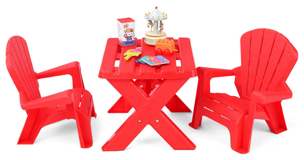 Giantex Plastic Kids Table & Chair Set 3-Piece Play Furniture In/Outdoor Red