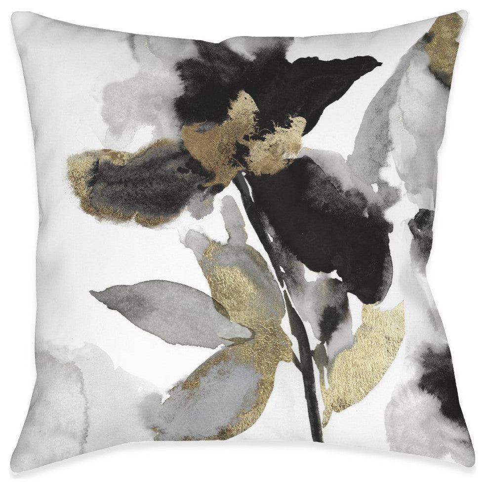Laural Home Black and Gold Petals 18" X 18" Indoor Decorative Pillow