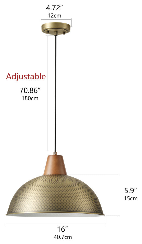 Industrial 1-light Metal Pendant Lighting Fxiture For Kitchen Island, Gold