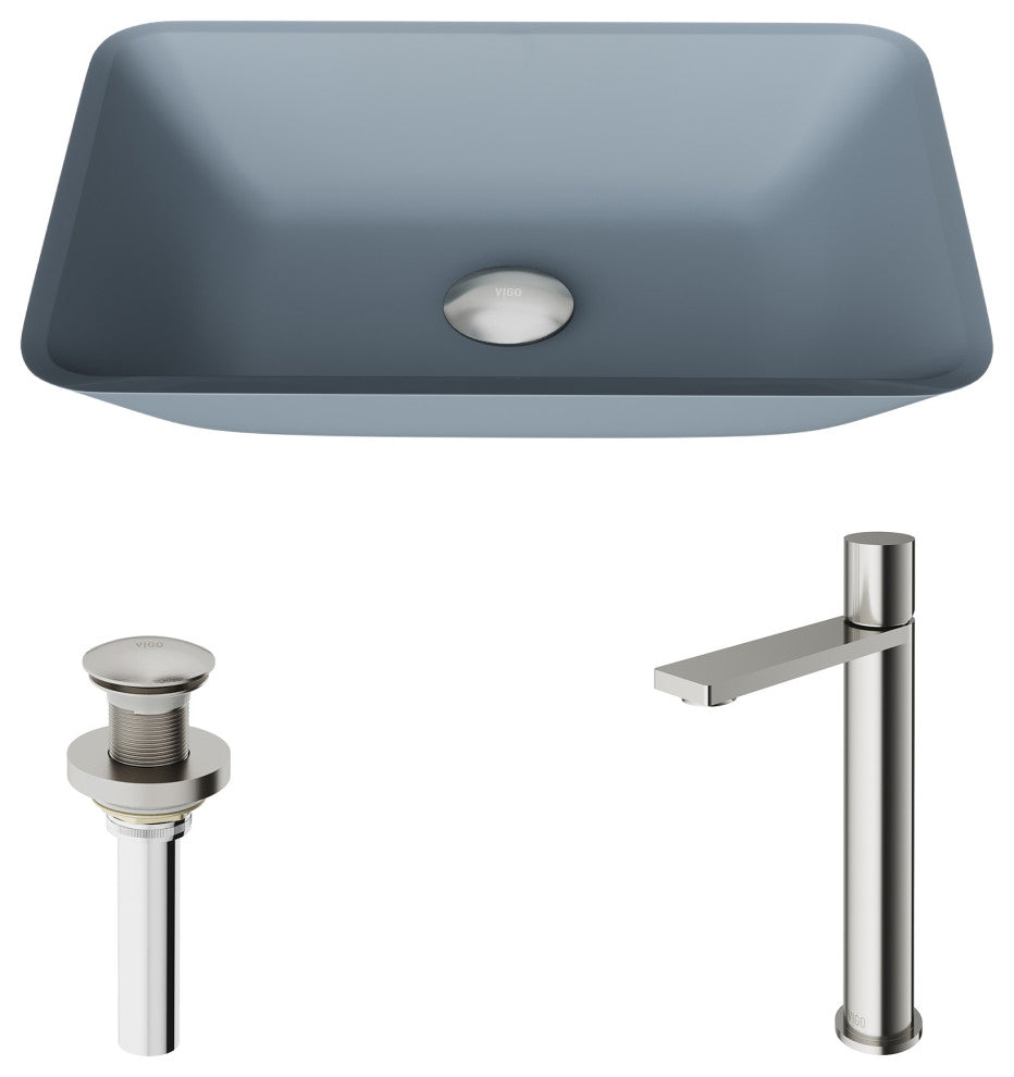 Sottile 18"L x 13"W Glass Vessel Sink and Gotham 12"H Faucet Set