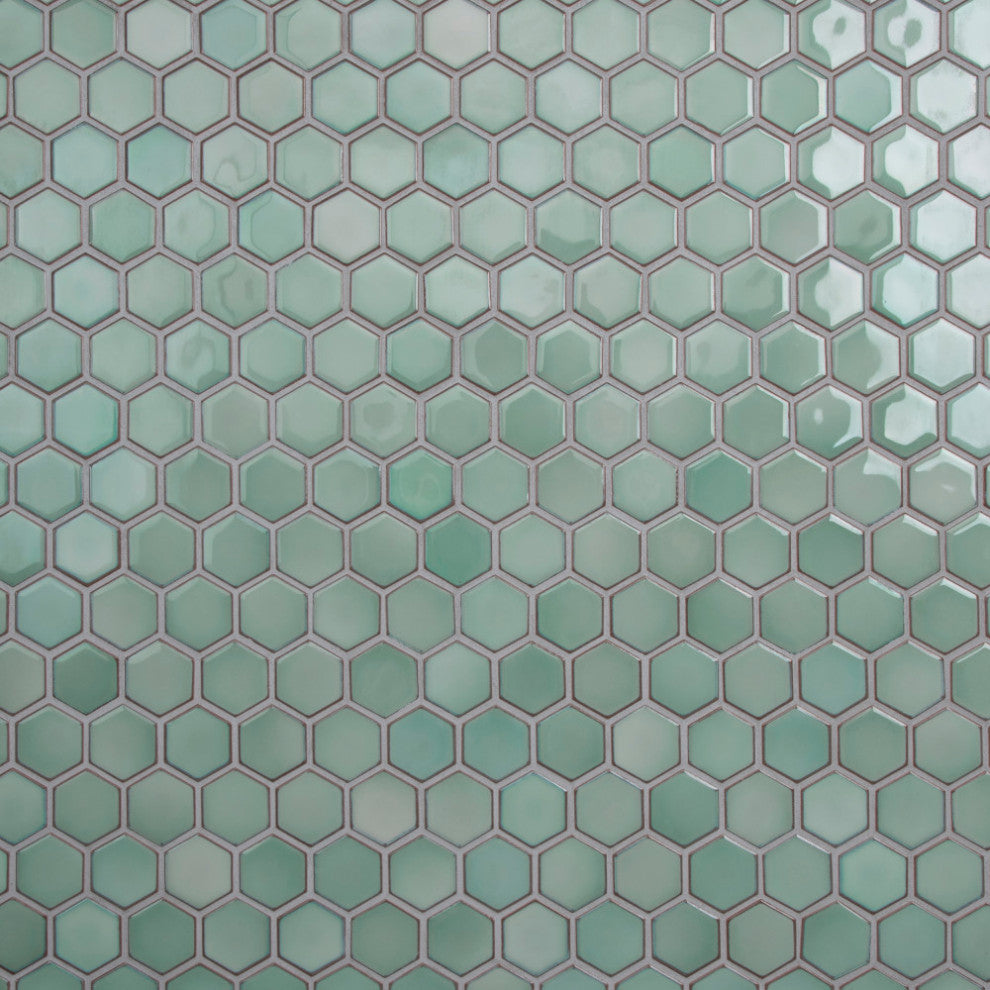 Hudson Due 2" Hex Mint Green Porcelain Floor and Wall Tile