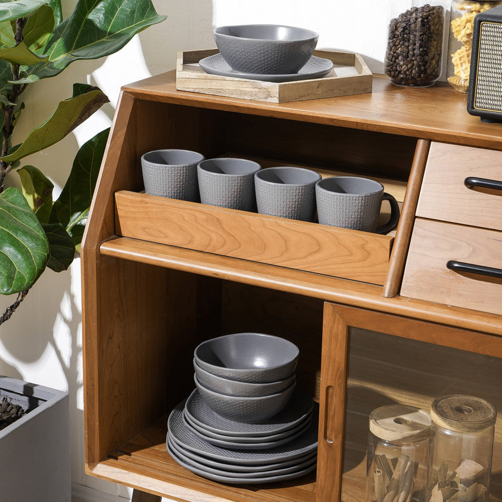 Stone Lain Abigail Stoneware 32 Piece Dinnerware Set, Gray
