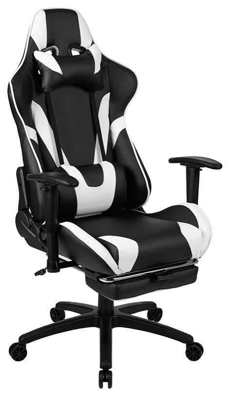 Black Gaming Desk & Footrest Reclining Chair Set, Black