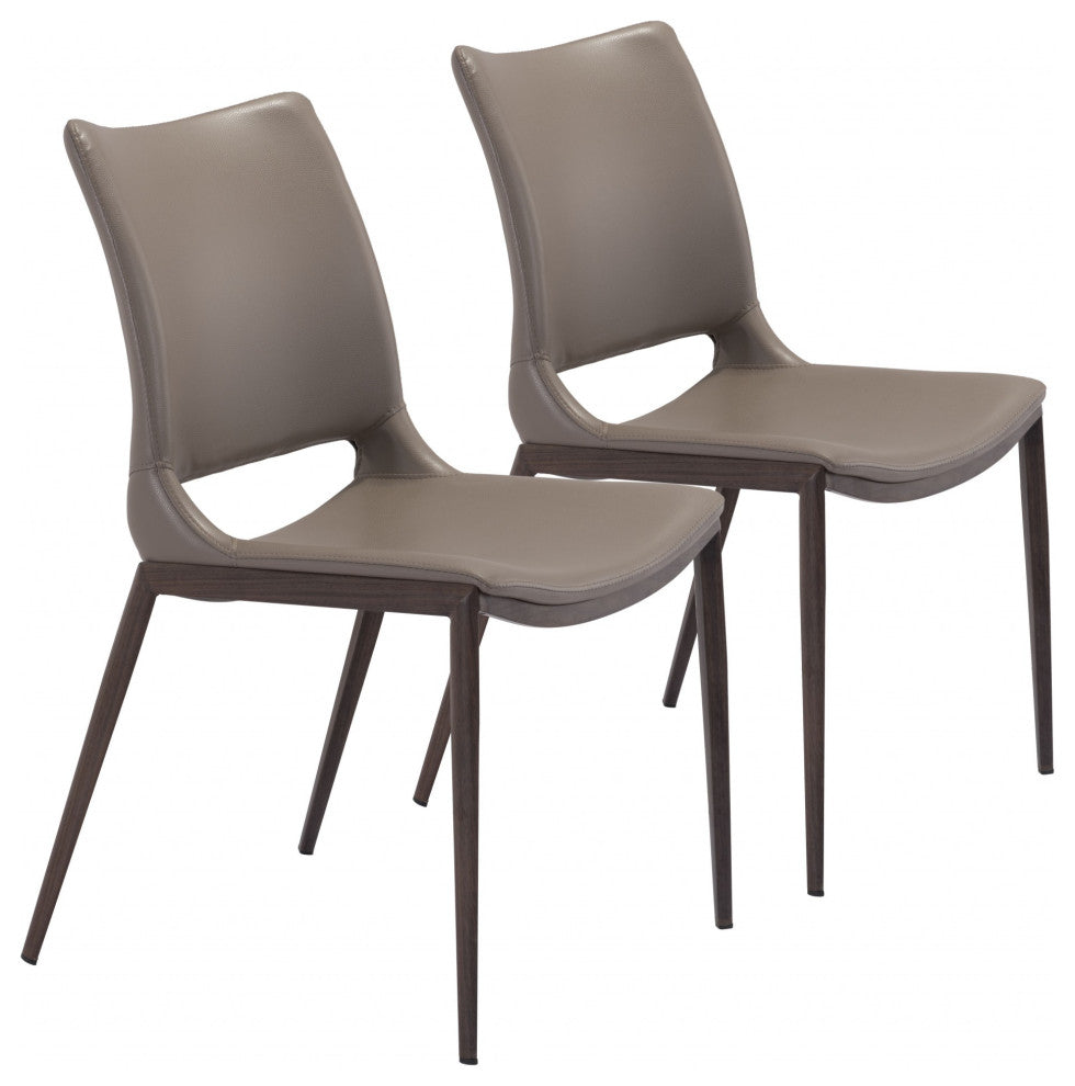 Set of Two Gray Faux Leather and Espresso Mod Ergo Dining Chairs