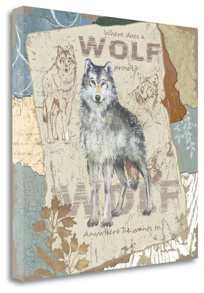 "Wolf Prowl" By Anita Phillips,Ready to Hang Giclee Print on Gallery Wrap Canvas
