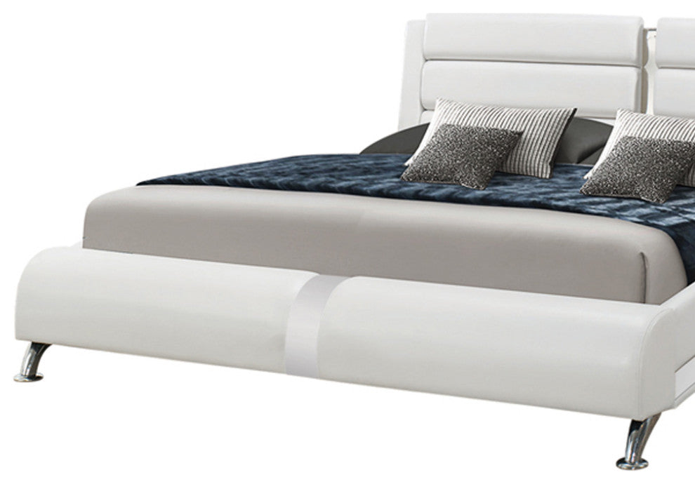 Benzara BM216006 Curved Leatherette Queen Size Bed, Cushioned Paneling, White