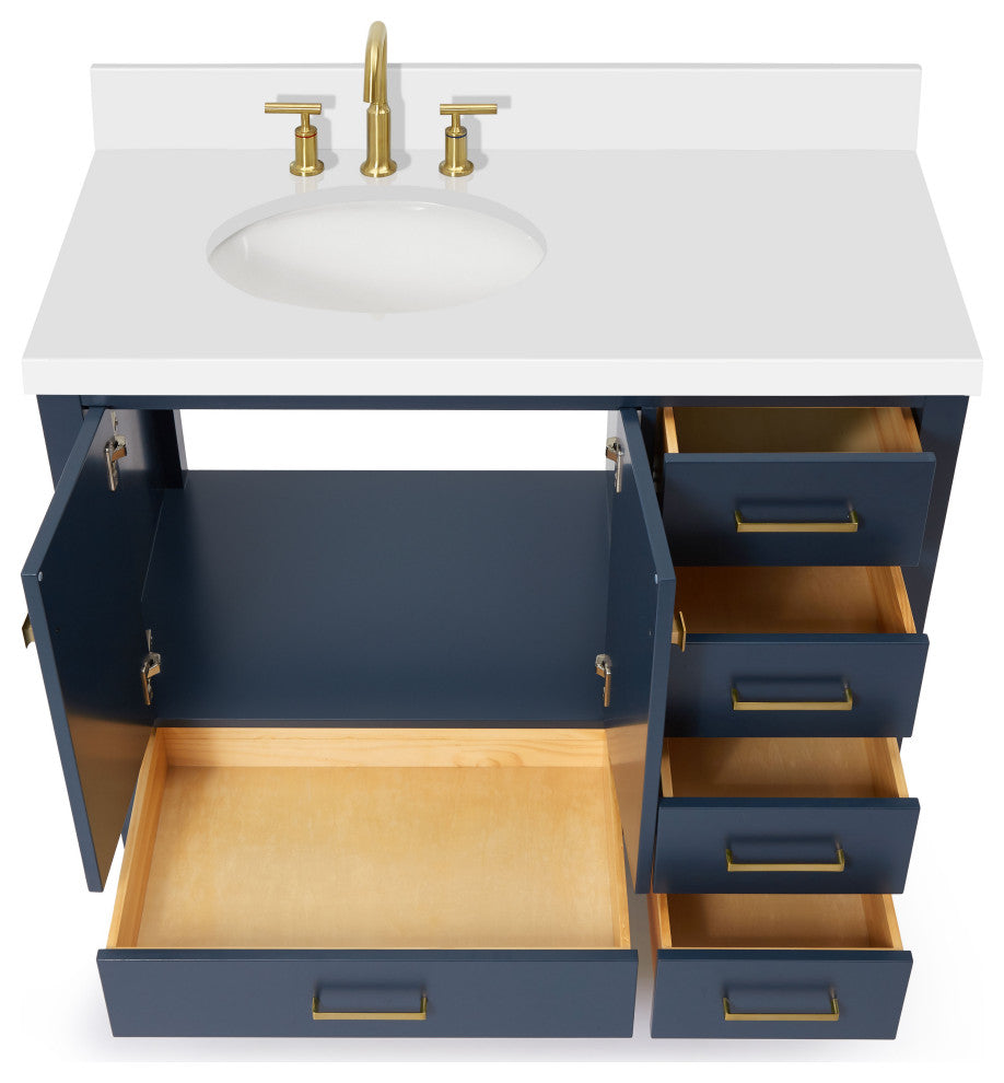 ARIEL Cambridge 43" Left Offset Oval Sink Midnight Blue Vanity Quartz Top