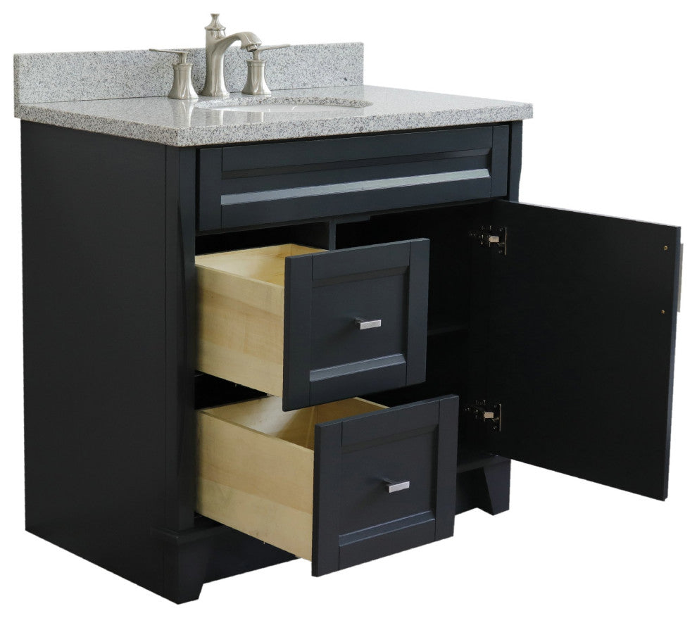37" Single Sink Vanity, Dark Gray Finish With Gray Granite