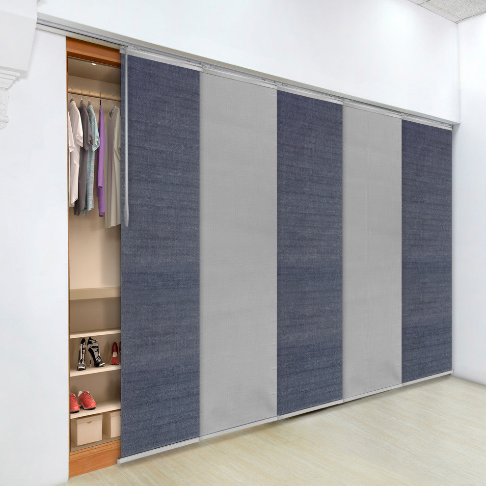 Azure-Dappled Iron 5-Panel Track Extendable Vertical Blinds 94"Hx58-110"W