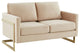 LeisureMod LA55BG Lincoln Beige Modern Mid-Century Velvet Loveseat Gold Frame