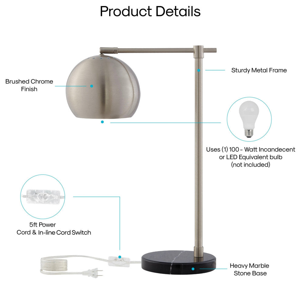 Inspired Home Emmalin Table Lamp, Marble Stone Base, Stainless Steel