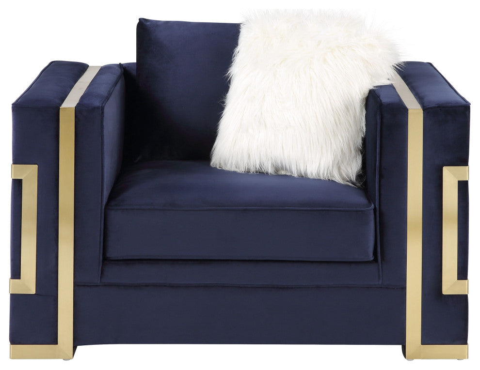 ACME Virrux Chair With 2 Pillows, Blue Velvet and Gold