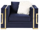 ACME Virrux Chair With 2 Pillows, Blue Velvet and Gold
