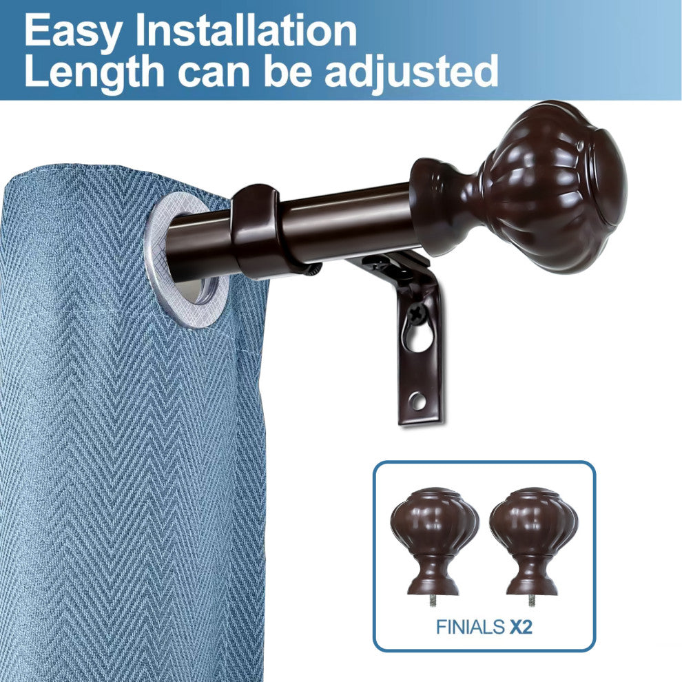 1" Doorknob Drapery Curtain Rod, Bronze, 48"-84"
