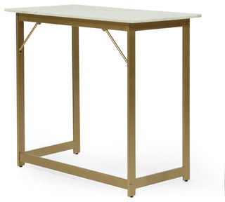 Fairborn Modern Glam Handcrafted Marble Top Desk, White and Gold