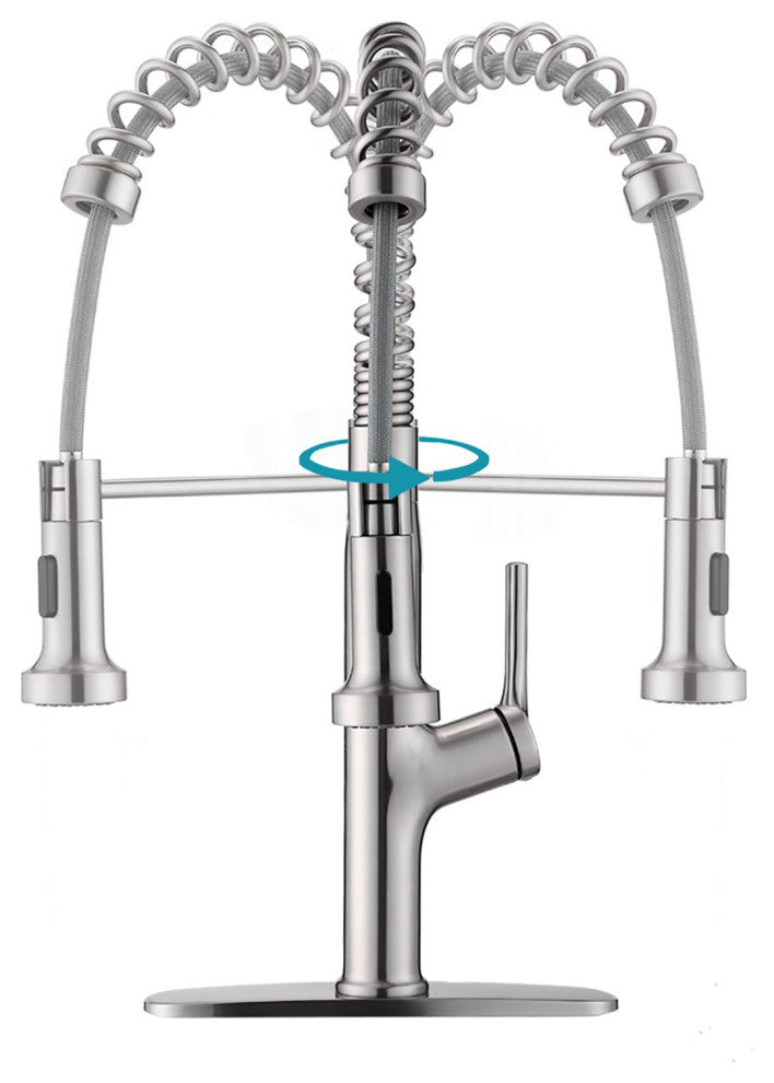 Single Handle Deck Mounted Spring Neck Kitchen Faucet with Pull out Sprayer, Bru