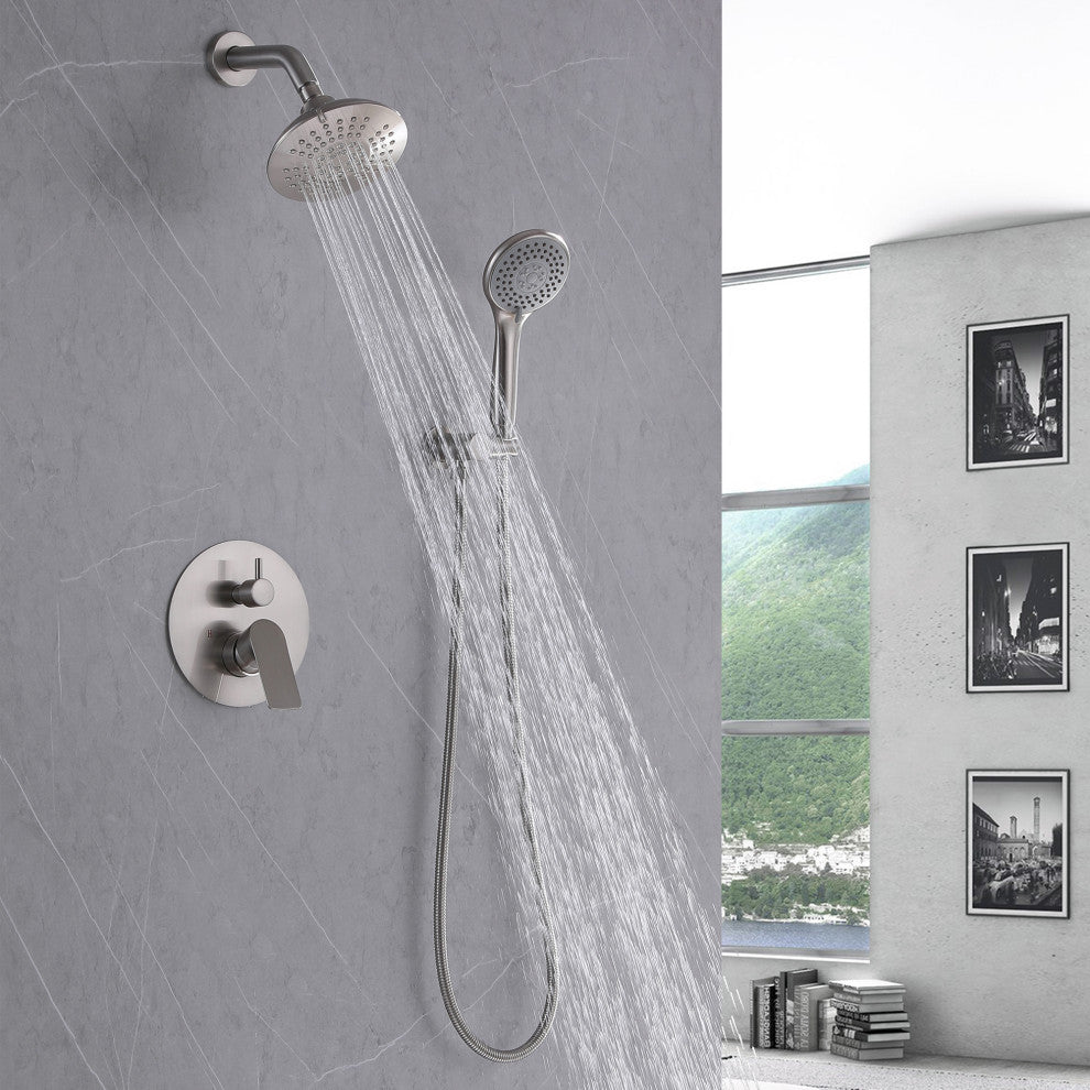 Pressure Balanced Shower Faucet with 3-Setting Handheld Shower, Brushed Nickel