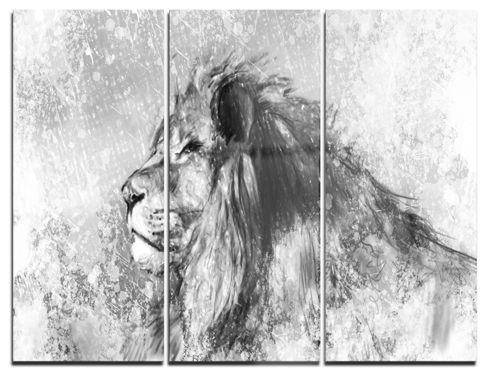 "Lion Tattoo Illustration Art" Digital Metal Wall Art, 3 Panels, 36"x28"
