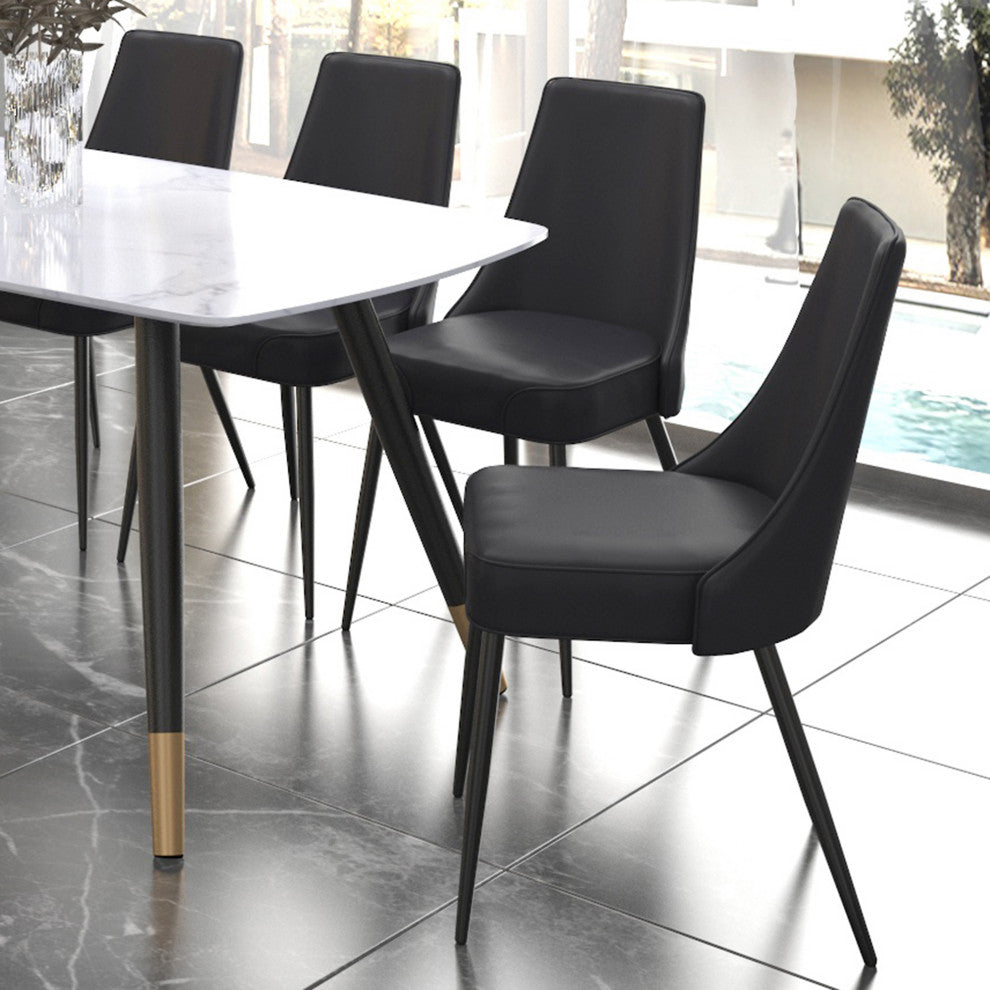 Modern Faux Leather/Metal Dining Chair, Faux Leather, Set of 2, Black/Black