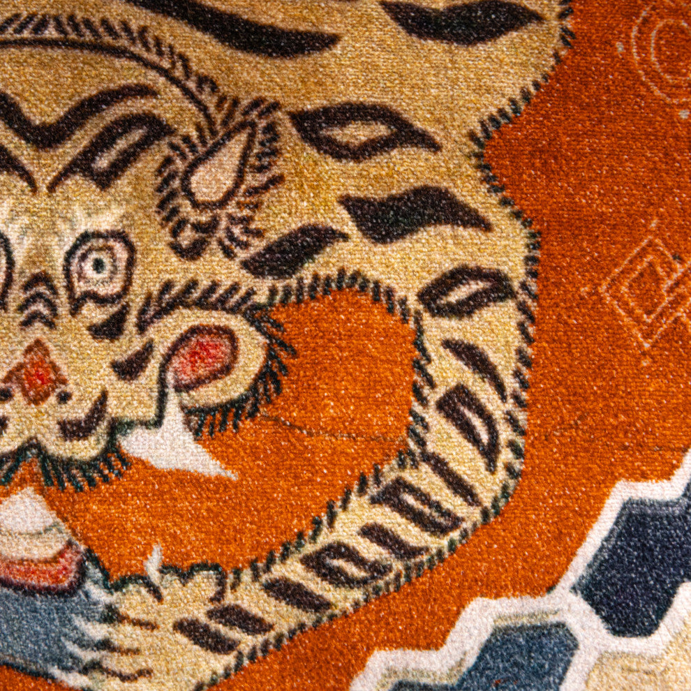 Cotton Velvet Tigers Pattern Lumbar Pillow, Multicolor