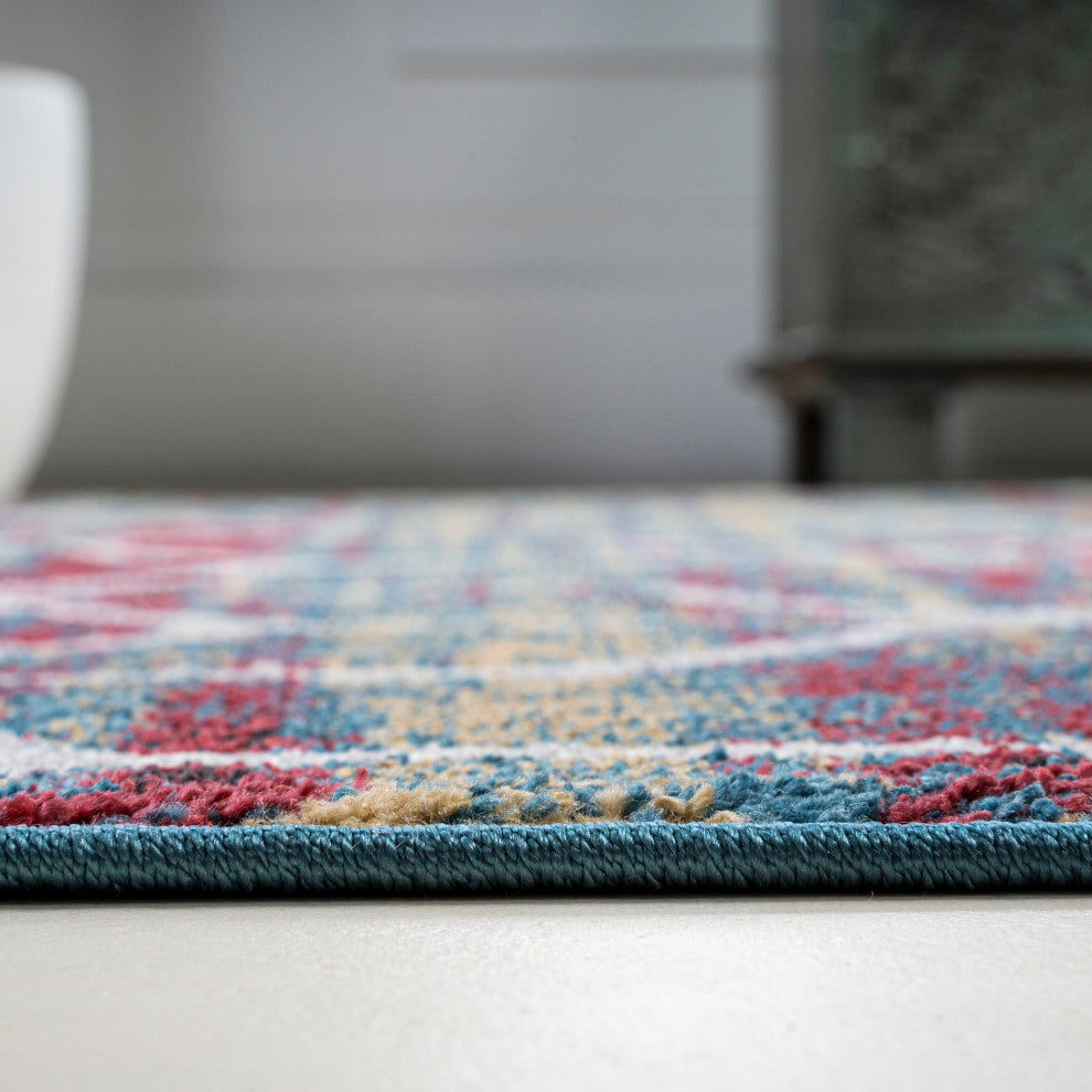 Tumbling Blocks Geometric Multi/White 2'x8' Runner Rug
