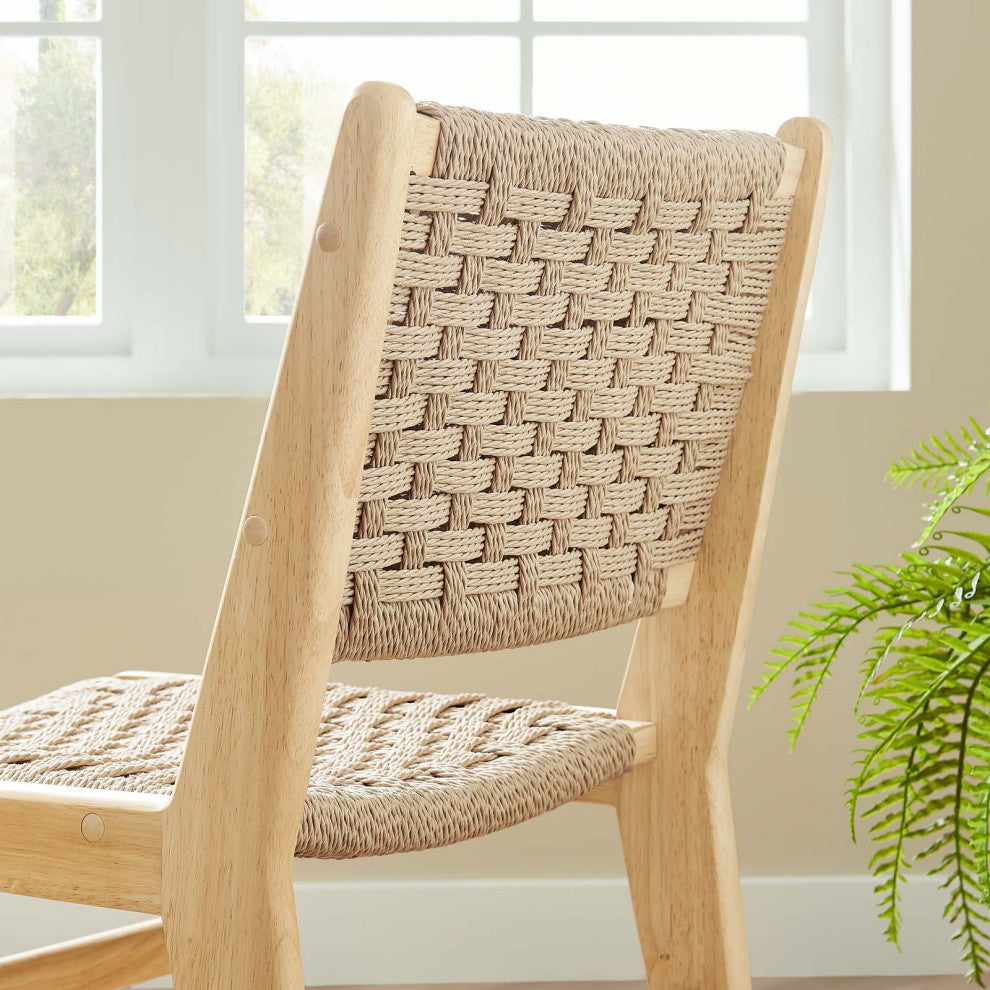 Saoirse Woven Rope Wood Dining Side Chair, Set of 2, Natural Natural