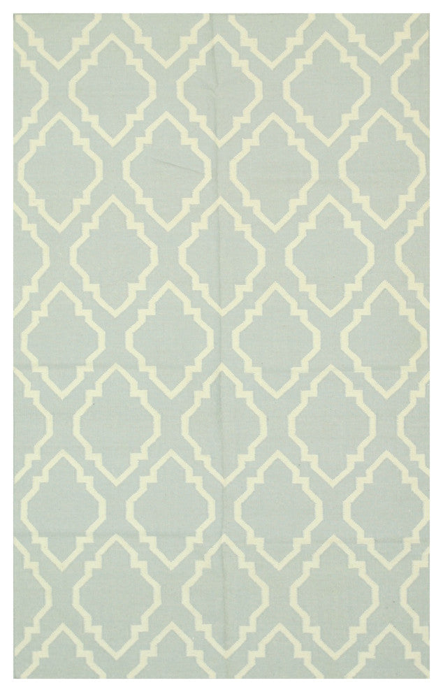 Blue Transitional Geometric Reversible Modern Moroccan Kilim Area Rug