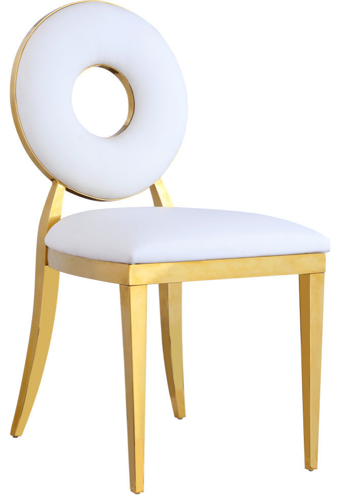 Carousel Upholstered Dining Chair, Set of 2, White Vegan Leather, Gold Finish