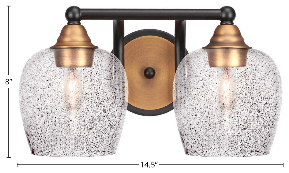 Paramount 2-Light Bath Bar, Matte Black & Brass, 6" Smoke Bubble Glass
