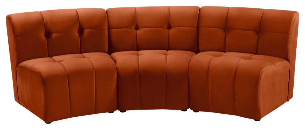 Limitless Velvet Upholstered 3-Piece Modular Sectional, Cognac