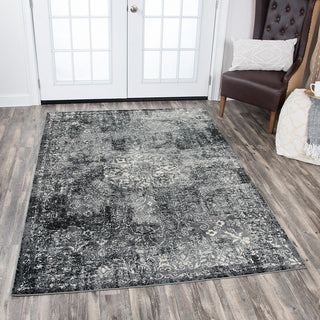 Panache PN6971 Gray Central Medallion Floral Area Rug, Rectangular 9'10"x12'6"