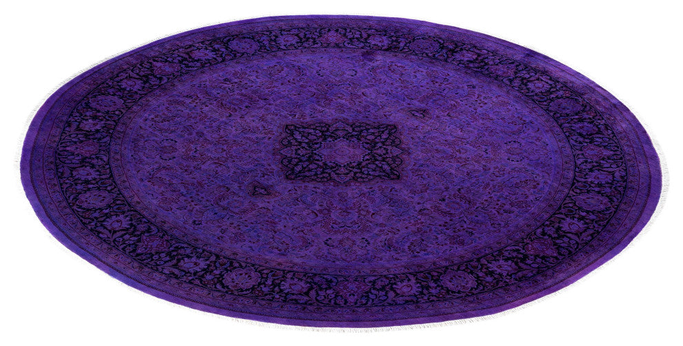 Overdyed One-of-a-Kind Hand-Knotted Area Rug Purple, 8' 7" x 8' 9"