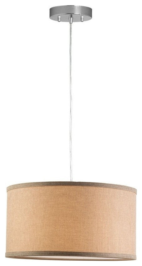 Messina 1-Light Drum Pendant Lamp With Chrome Canopy, Natural Linen