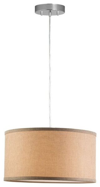 Messina 1-Light Drum Pendant Lamp With Chrome Canopy, Natural Linen