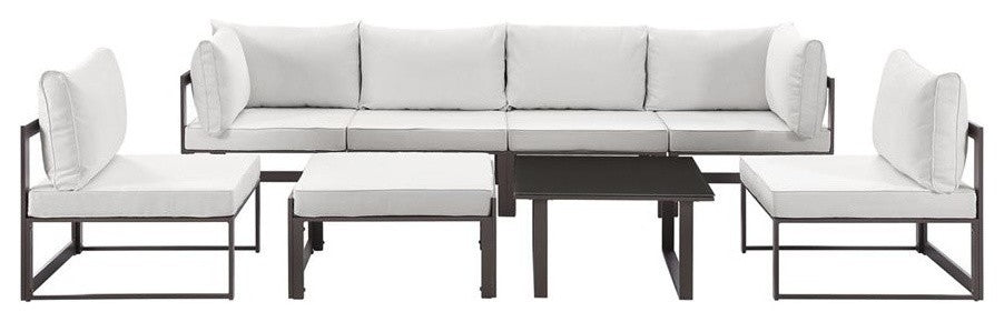 Brown White Fortuna 8-Piece Outdoor Patio Sectional Sofa Set