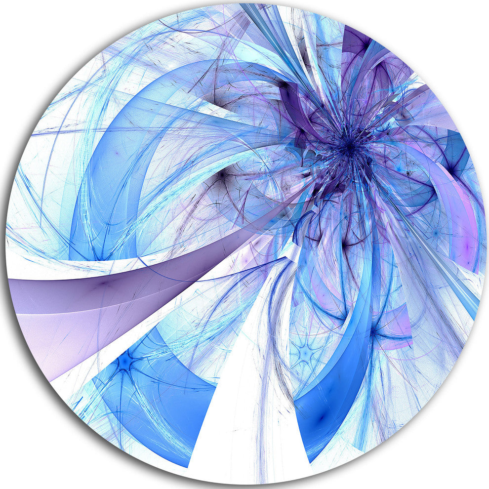 Blue Fractal Flower Pattern, Modern Floral Round Wall Art, 36"