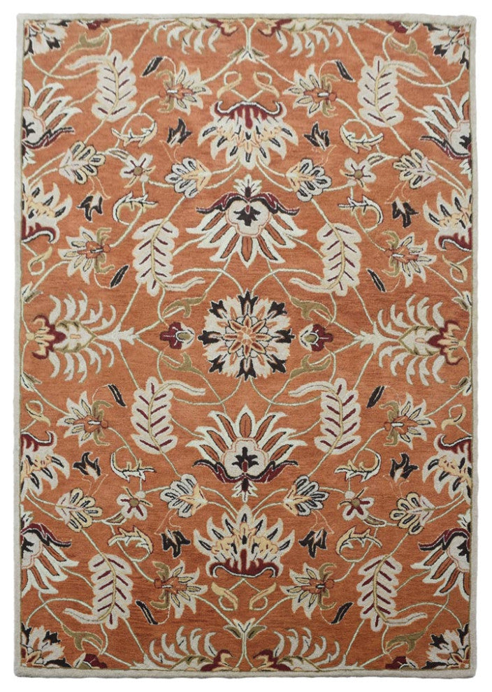 HAND TUFTED WOOL ECO-FRIENDLY AREA RUGS - Rectangle,Orange,Floral