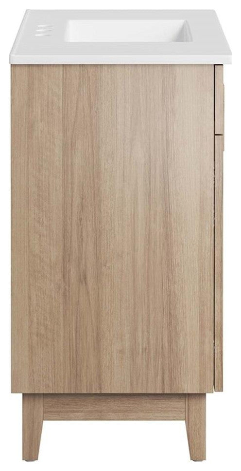Modway Miles 36" Wood Bathroom Vanity with Tapered Legs in White/Oak