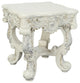 Benzara BM279046 28" Square End Table Ornate Floral Carvings, Claw Feet, White