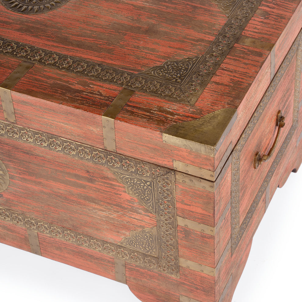 Nador Hand-Painted Brass Inlay Storage Trunk Coffee Table, Blush