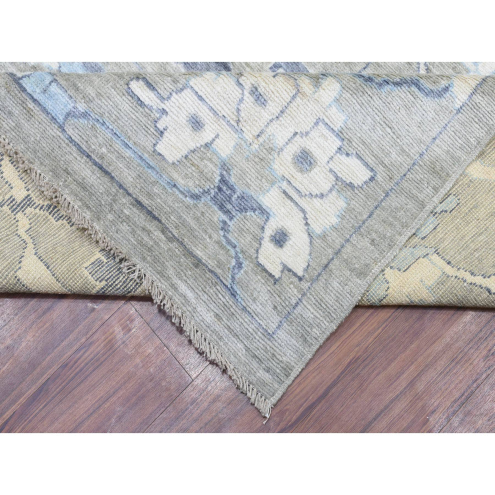 Gray Soft Wool Hand Knotted, Afghan Angora Oushak Oversize Rug, 14'0"x17'10"