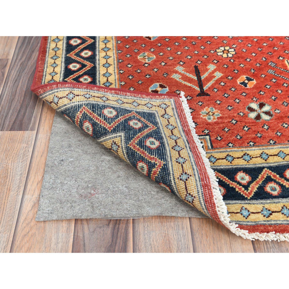Imperial Red Special Kazak Wool Hand Knotted Runner Oriental Rug, 4'x5'9"