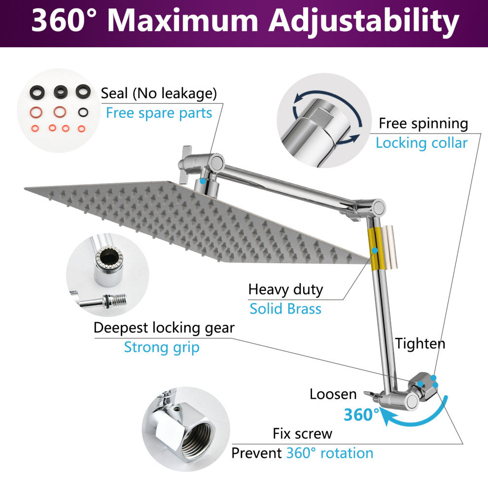 Shower Head Combo with Handheld and 16" Adjustable Extension Arm , Chrome