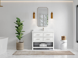 Parker 42 Single Sink Bath Vanity in White 2" Empira Quartz