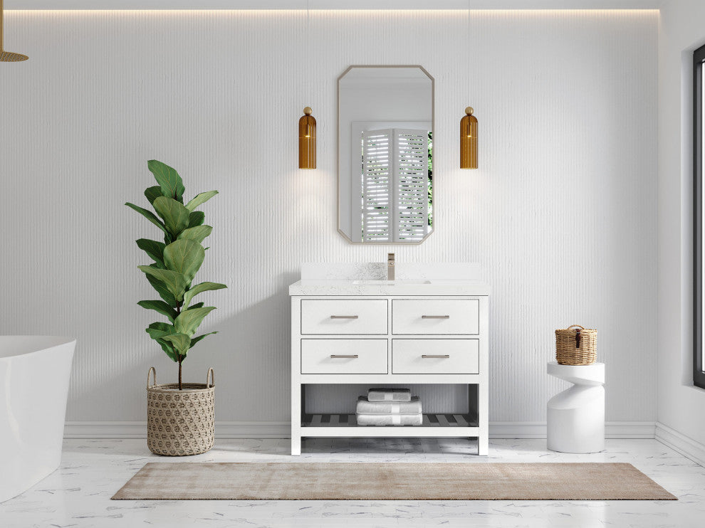 Parker 42 Single Sink Bath Vanity in White 2" Empira Quartz