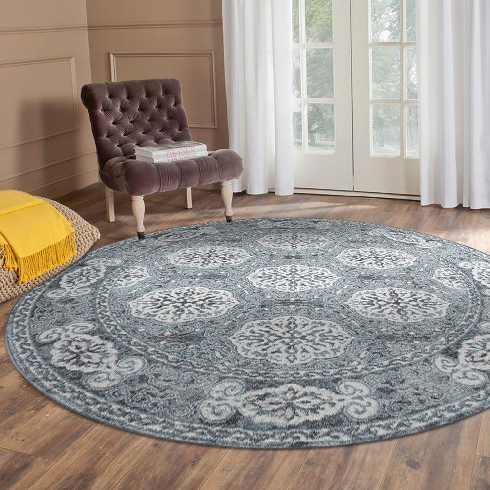 Alessana Banbury Bordered Area Rug, Blue, 6'7"x6'7" Round
